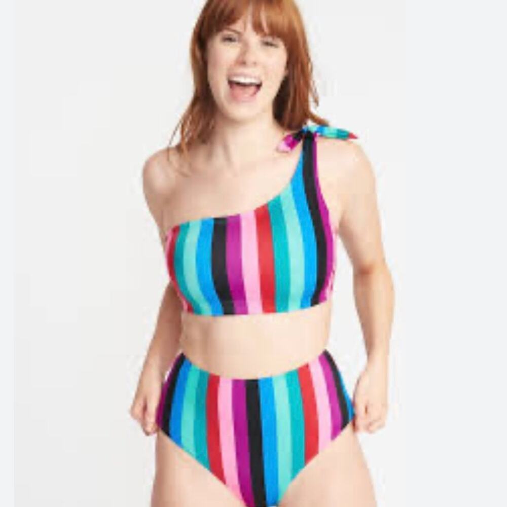 OLD NAVY • Rainbow Stripe One Shoulder Swim Suit Bikini Top
